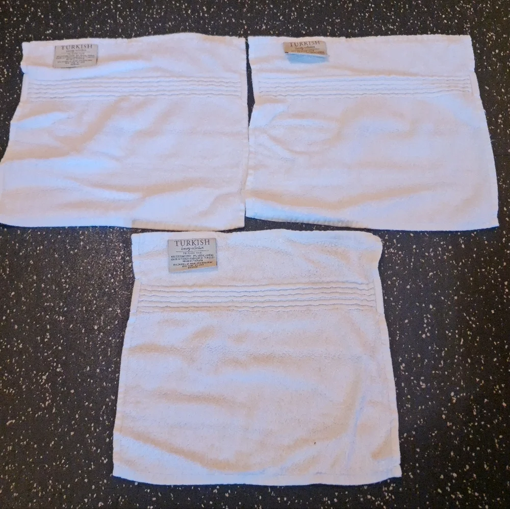 Washcloths White Turkish Luxury Collection 65% Cotton 35% Modal Like New Set/3